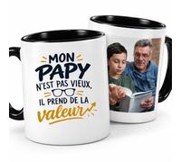 Café-Croissant - Mug Mon Papy N'est Pas Vieux, Il Prend De La Valeur - Noir | Mug humoristique pour grand-père, cadeau amusant