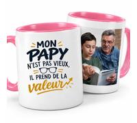 Café-Croissant - Mug Mon Papy N'est Pas Vieux, Il Prend De La Valeur - Rose | Mug humoristique pour grand-père, cadeau amusant