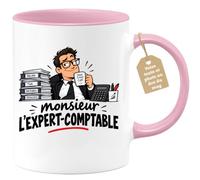 Café-Croissant - Mug Monsieur L'expert Comptable, Humour De Bureau - Rose/C | Cadeau humoristique pour experts-comptables