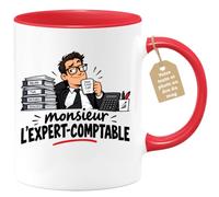 Café-Croissant - Mug Monsieur L'expert Comptable, Humour De Bureau - Rouge/ | Cadeau humoristique pour experts-comptables