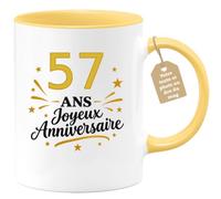 Café-Croissant - Mug Mug Anniversaire 57 Ans Joyeux Anniversaire - Jaune/Cé | Mug anniversaire avec texte personnalisé, idée cadeau pour homme 57