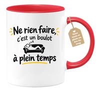 Café-Croissant - Mug Ne Rien Faire C'est Un Boulot À Plein Temps - Rouge/Cé | Mug blanc avec texte humoristique