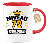 Café-Croissant - Mug Niveau 72 Ans Débloqué Anniversaire 1954 - Rouge/Céram | Mug anniversaire niveau débloqué homme 72 1954