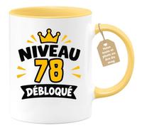 Café-Croissant - Mug Niveau 78 Ans Débloqué Anniversaire 1948 - Jaune/Céram | Mug anniversaire niveau débloqué homme 78 1948