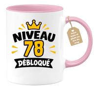 Café-Croissant - Mug Niveau 78 Ans Débloqué Anniversaire 1948 - Rose/Cérami | Mug anniversaire niveau débloqué homme 78 1948