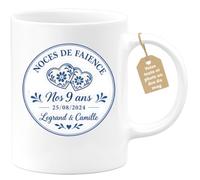 Café-Croissant - Mug Noce De Faïence 9 Ans Legrand & Camille 25/08/2024 - B | Célébrez vos 9 ans avec ce mug personnalisé