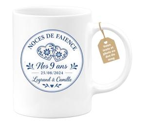 Café-Croissant - Mug Noce De Faïence 9 Ans Legrand & Camille 25/08/2024 - B | Célébrez vos 9 ans avec ce mug personnalisé