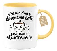 Café-Croissant - Mug Oeil Demi Ouvert Humour Café - Jaune/Céramique | Mug en céramique avec message amusant sur le café