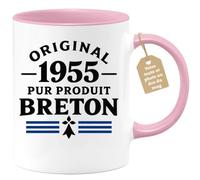 Café-Croissant - Mug Original 1955 Produit Breton - Rose/Céramique | Mug avec design Original 1955 Pur Produit Breton, parfait pour un cadeau d'anniversaire ou de collection.