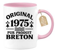Café-Croissant - Mug Original 1975 Pur Produit Breton - Rose/Céramique | Mug vintage de 1975, idéal pour un cadeau breton, original et unique.