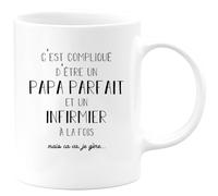 Café-Croissant - Mug Papa Parfait Et Infirmier A La Fois Mais Je Gère - Tasse Cadeau Papa Fête Des Pères Anniversaire Cadeau Pour Noël Jeune Ou Futur Suite À Une Naissance - Blanc/Céramique