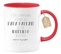 Café-Croissant - Mug Papa Parfait Et Ingenieur A La Fois Mais Je Gère - Tasse Cadeau Papa Fête Des Pères Anniversaire Cadeau Pour Noël Jeune Ou Futur Suite À Une Naissance - Rouge/Céramique