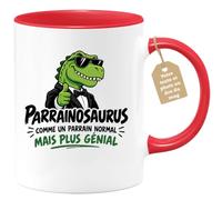 Café-Croissant - Mug Parrainosaurus Comme Un Parrain Normal - Rouge/Céramiq | Mug drôle pour parrain, design humoristique original