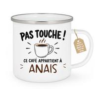 Café-Croissant - Mug Pas Touche Ce Café Appartient À Anaïs - Blanc/Emaille | Mug pas touche ce café appartient à Anaïs, design fun