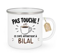 Café-Croissant - Mug Pas Touche Ce Café Appartient À Bilal - Blanc/Emaille | Tasse humoristique pour ceux qui protègent leur café Bilal