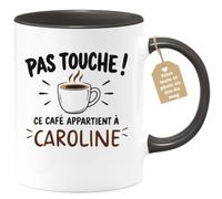 Café-Croissant - Mug Pas Touche Ce Café Appartient À Caroline - Noir/Cérami | Mug pas touche ce café appartient à Caroline, design fun