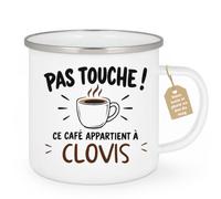 Café-Croissant - Mug Pas Touche Ce Café Appartient À Clovis - Blanc/Emaille | Tasse humoristique pour ceux qui protègent leur café Clovis