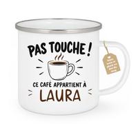 Café-Croissant - Mug Pas Touche Ce Café Appartient À Laura - Blanc/Emaille | Mug pas touche ce café appartient à Laura, design fun