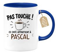 Café-Croissant - Mug Pas Touche Ce Café Appartient À Pascal - Bleu/Céramiqu | Tasse humoristique pour ceux qui protègent leur café Pascal