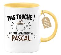 Café-Croissant - Mug Pas Touche Ce Café Appartient À Pascal - Jaune/Céramiq | Tasse humoristique pour ceux qui protègent leur café Pascal