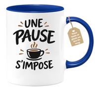 Café-Croissant - Mug Pause Détente - Une Pause S'impose - Bleu/Céramique | Mug inspirant avec texte "Une Pause S'Impose", idéal pour la maison ou le bureau.