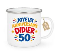 Café-Croissant - Mug Personnalisable Anniversaire Didier 50 Ans - Blanc/Ema | Mug personnalisé pour fêter les 50 ans de Didier. Un cadeau unique pour son anniversaire spécial.