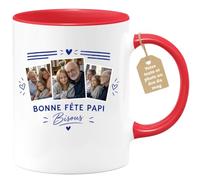 Café-Croissant - Mug Personnalisable Bonne Fête Papi Bisous - Rouge/Céramiq | Mug pour célébrer la fête des grands-pères avec amour
