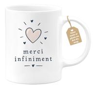 Café-Croissant - Mug Personnalisable Coeur Merci Infiniment - Blanc/Céramiq | Design Coeur avec Message de Gratitude