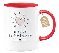 Café-Croissant - Mug Personnalisable Coeur Merci Infiniment - Rouge/Céramiq | Design Coeur avec Message de Gratitude