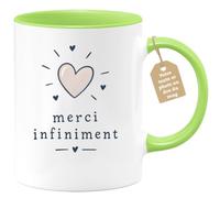 Café-Croissant - Mug Personnalisable Coeur Merci Infiniment - Vert/Céramiqu | Design Coeur avec Message de Gratitude