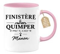 Café-Croissant - Mug Personnalisable Coordonnées Quimper - Rose/Céramique | Coordonnées personnalisées de Quimper