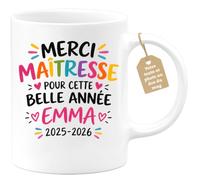Café-Croissant - Mug Personnalisable Merci Maîtresse Année Emma 2025 2026 - | Cadeau Fin D'année École, Merci Maîtresse