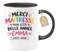 Café-Croissant - Mug Personnalisable Merci Maîtresse Année Emma 2025 2026 - | Cadeau Fin D'année École, Merci Maîtresse