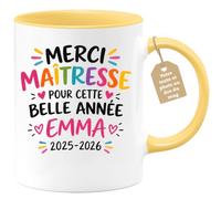 Café-Croissant - Mug Personnalisable Merci Maîtresse Année Emma 2025 2026 - | Cadeau Fin D'année École, Merci Maîtresse