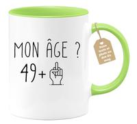 Café-Croissant - Mug Personnalisable Texte Photo Humour Anniversaire 50 Ans | Mon Âge Doigt Honneur - Cadeau Noël Original Cinquantenaire Tasse 1976 Homme Femme - Vert/Céramique