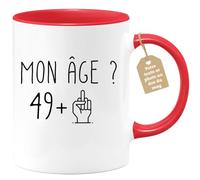 Café-Croissant - Mug Personnalisable Texte Photo Humour Anniversaire 50 Ans | Mon Âge Doigt Honneur - Cadeau Noël Original Cinquantenaire Tasse 1976 Homme Femme - Rouge/Céramique