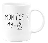 Café-Croissant - Mug Personnalisable Texte Photo Humour Anniversaire 50 Ans | Mon Âge Doigt Honneur - Cadeau Noël Original Cinquantenaire Tasse 1976 Homme Femme - Blanc/Céramique