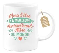 Café-Croissant - Mug Personnalisable Texte Photo Humour Annonce Arrière- Grand-Mère - Merci D'Être La Meilleure Arrière- Grand-Mère Du Monde - Cadeau Noël Original Tasse Anniversaire - Blanc/Céramique