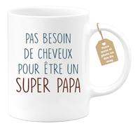 Café-Croissant - Mug Personnalisable Texte Photo Humour Annonce Pas Besoin De Cheveux Pour Être Un Super Papa - Cadeau Noël Original Futur Papa Tasse Fête Des Pères Anniversaire Annonce Naissance - Bl