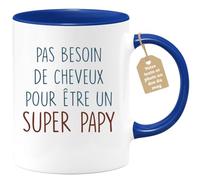 Café-Croissant - Mug Personnalisable Texte Photo Humour Annonce Pas Besoin De Cheveux Pour Être Un Super Papy - Cadeau Noël Original Anniversaire Futur Papy Tasse Fête Des Grand-Pères Papou Pépé - Ble