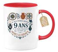 Café-Croissant - Mug Personnalisable Texte Photo Humour Noces De Faïence - Je Suis Marié Depuis Anniversaire 9 Ans Et Je Tiens Toujours Le Coup Merci La Faïence - Cadeau Original Drôle Tasse Anniversa