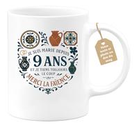 Café-Croissant - Mug Personnalisable Texte Photo Humour Noces De Faïence - Je Suis Marié Depuis Anniversaire 9 Ans Et Je Tiens Toujours Le Coup Merci La Faïence - Cadeau Original Drôle Tasse Anniversa