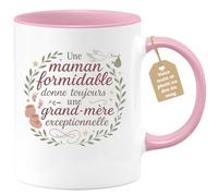 Café-Croissant - Mug Personnalisable Texte Photo Tasse Annonce Grossesse Future Mamie - Une Maman Formidable Donne Toujours Une Grand-Mère Exceptionnelle - Cadeau Fête Des Grand-Mères - Rose/Céramique