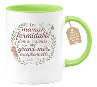 Café-Croissant - Mug Personnalisable Texte Photo Tasse Annonce Grossesse Future Mamie - Une Maman Formidable Donne Toujours Une Grand-Mère Exceptionnelle - Cadeau Fête Des Grand-Mères - Vert/Céramique
