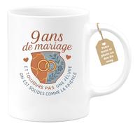 Café-Croissant - Mug Personnalisable Texte Photo Tasse Cadeau Noël | Anniversaire 9 Ans De Mariage Et Toujours Pas Une Fêlure On Est Solides Comme De La Faïence - Blanc/Céramique