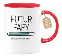 Café-Croissant - Mug Personnalisable Texte Photo Tasse Cadeau Original Humour Noël Futur Papy 2025 Chargement En Cours Papou Pépé Fête Des Grand-Pères Papi Annonce Naissance - Rouge/Céramique