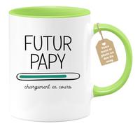 Café-Croissant - Mug Personnalisable Texte Photo Tasse Cadeau Original Humour Noël Futur Papy 2025 Chargement En Cours Papou Pépé Fête Des Grand-Pères Papi Annonce Naissance - Vert/Céramique