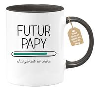 Café-Croissant - Mug Personnalisable Texte Photo Tasse Cadeau Original Humour Noël Futur Papy 2025 Chargement En Cours Papou Pépé Fête Des Grand-Pères Papi Annonce Naissance - Noir/Céramique