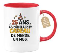 Café-Croissant - Mug Personnalisé 25 Ans 2000, Un Cadeau Noël Insolite Une | Tasse À Anniversaire - Rouge/Céramique