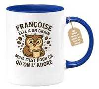 Café-Croissant - Mug Personnalisé Françoise, Elle A Un Grain, Mais C'Est | Pour Ça Qu'On L'Adore, Vrai Cadeau Noël Tasse Femme Pleine De Charme Et D' - Bleu/Céramique